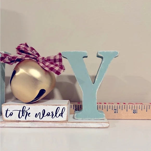 JOY Holiday Blue Decor Large Gold Bell Length 7” - Picture 2 of 5